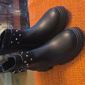 SONOMA BRAND GIRL'S BLACK FUNKY CLUNKY HEELED SHORT MOTO BOOTS SIZE 5